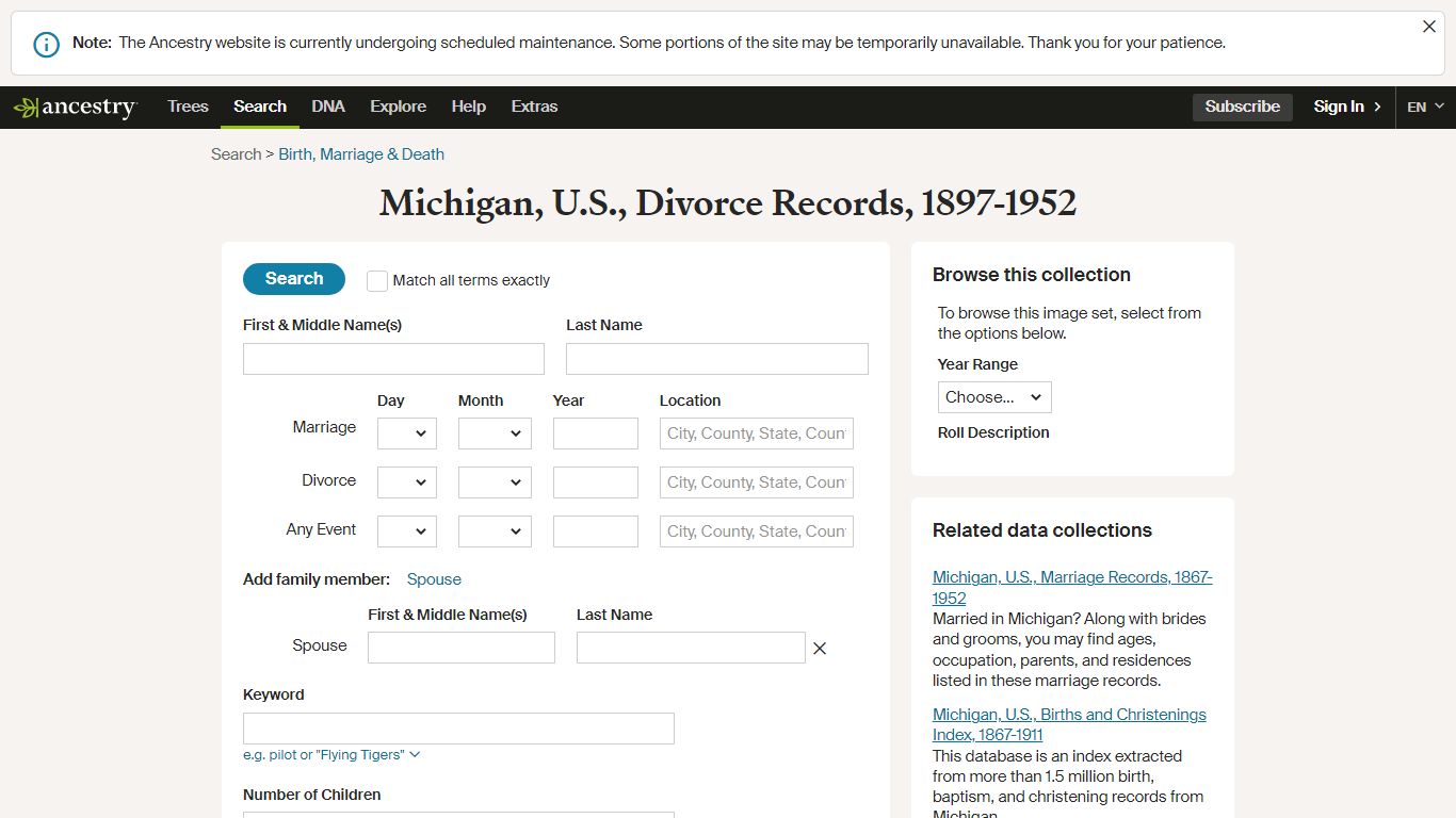 Michigan, U.S., Divorce Records, 1897-1952 - Ancestry
