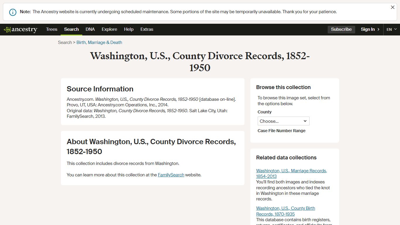 Washington, U.S., County Divorce Records, 1852-1950 - Ancestry